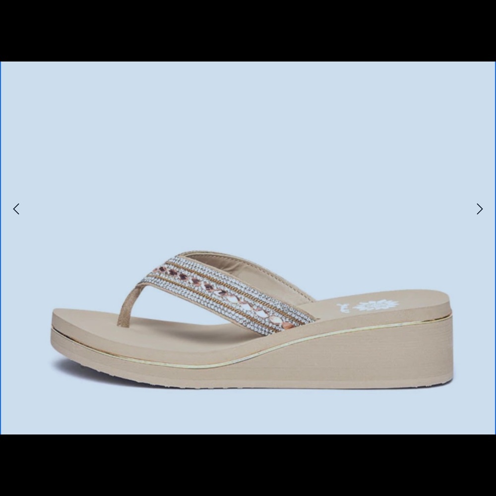 Yellow box size 9 1/2 gold and taupe mercy wedge light wear